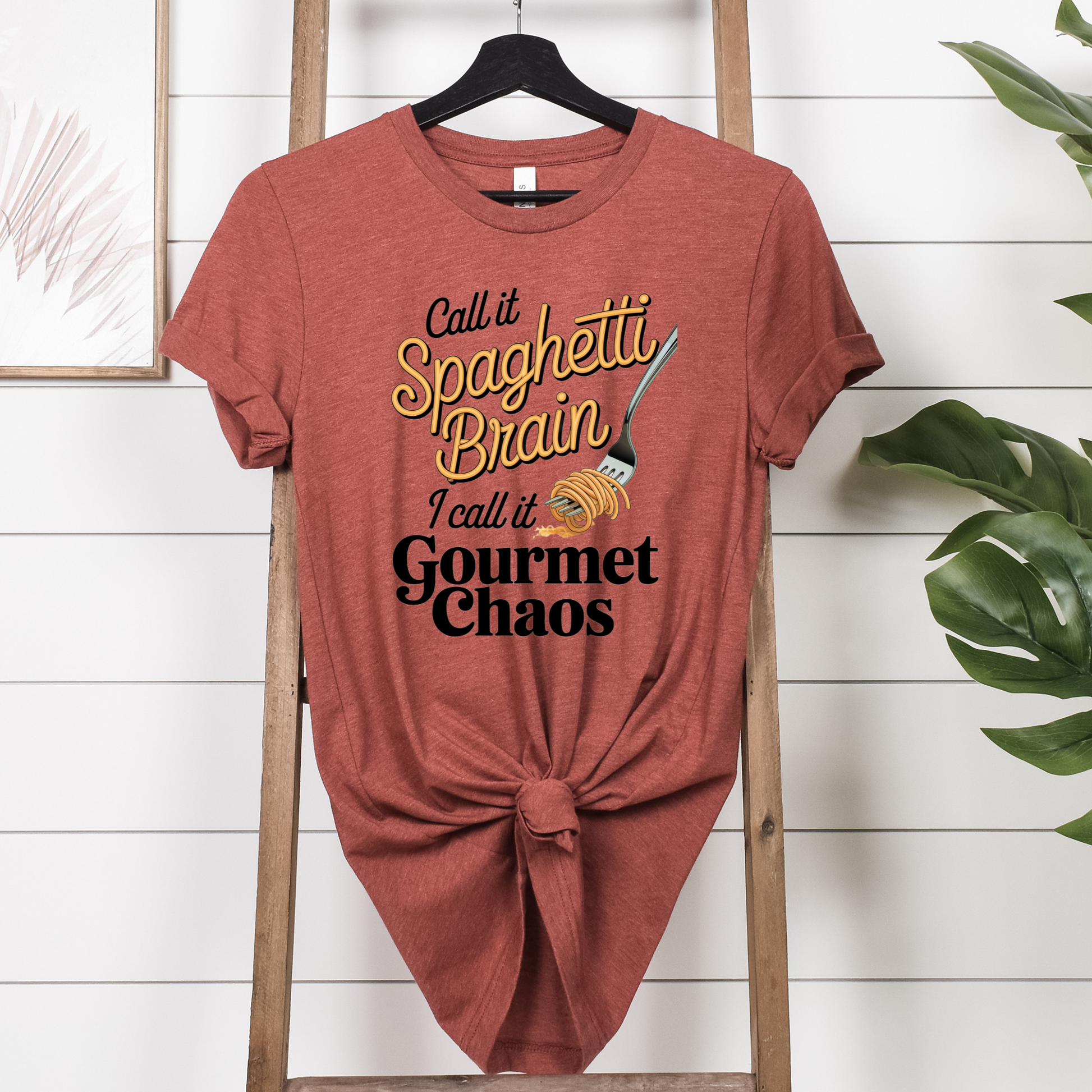 Call It Spaghetti Brain I call it Gourmet Chaos in Heather Clay Tee Shirt