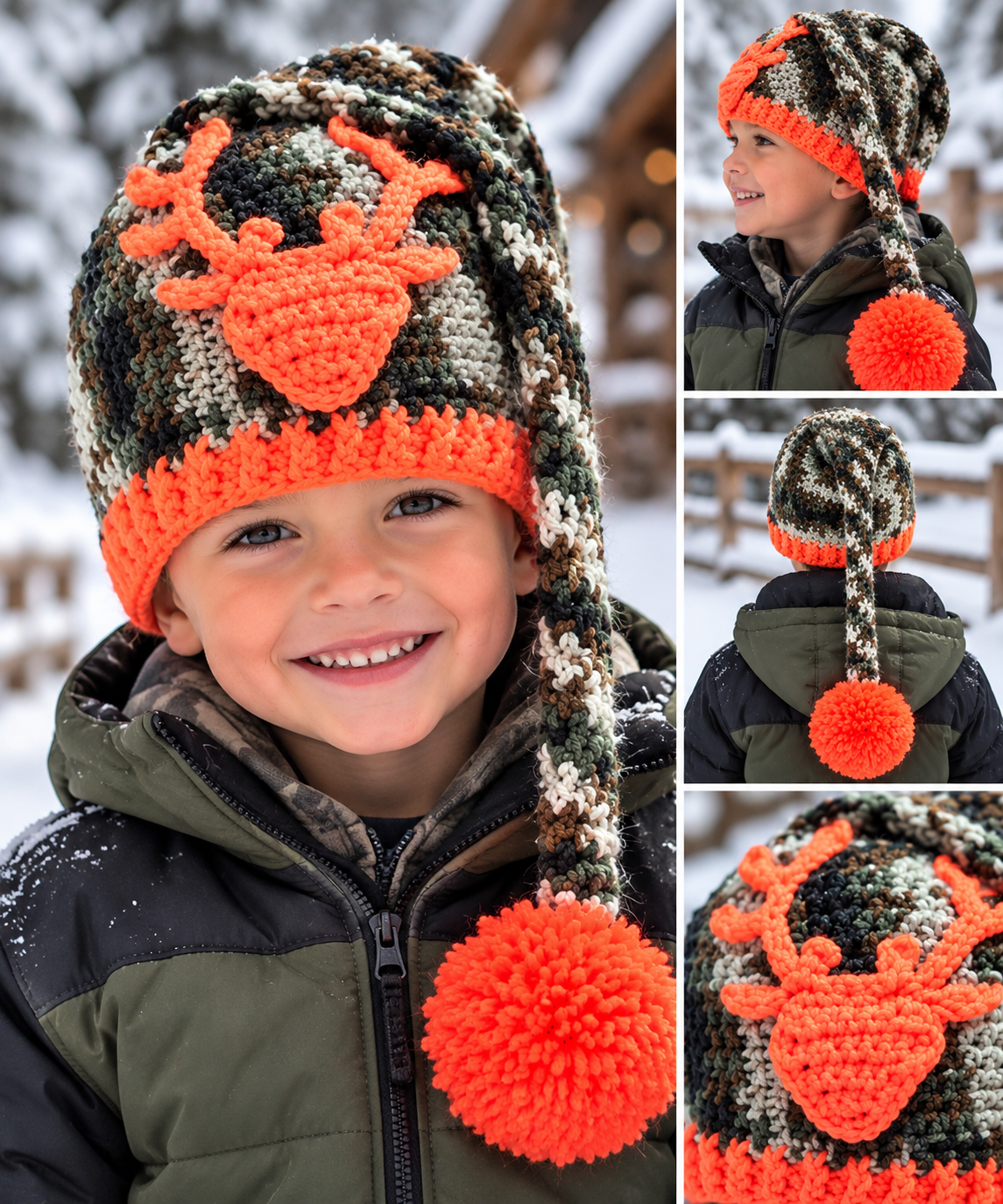 Handmade Crochet Camo Deer Hat