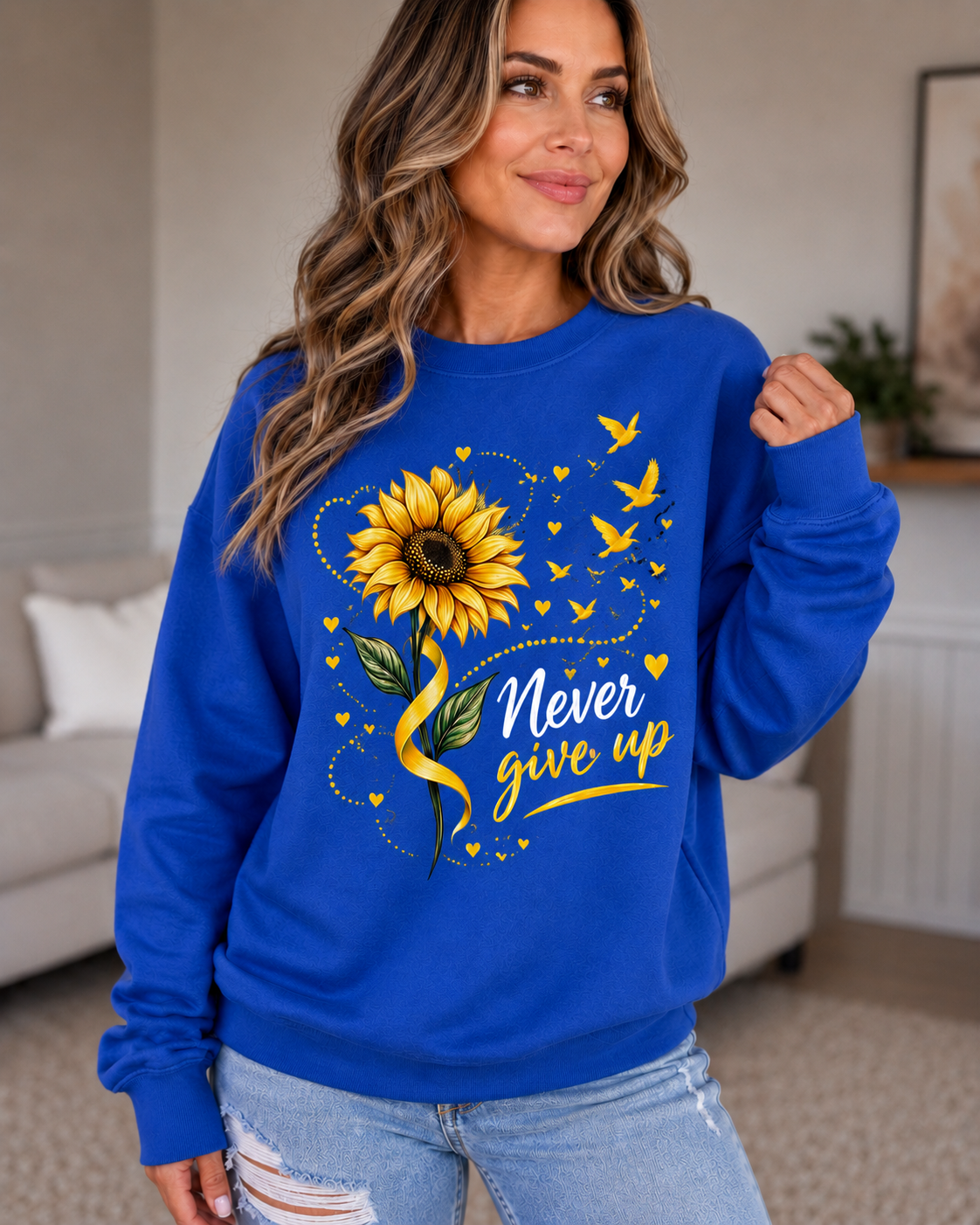 Never Give Up Sunflower Unisex Sweatshirt | Inspirational Crewneck