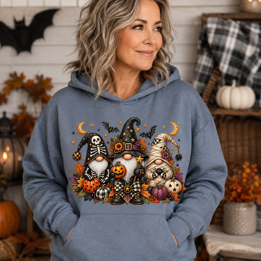 Halloween Gnome Hoodie – Cute Spooky Pumpkin & Witch Gnomes Pullover for Women