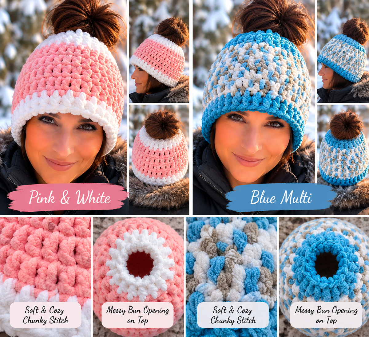 Handmade Chunky Messy Bun Hats – CLOSEOUT