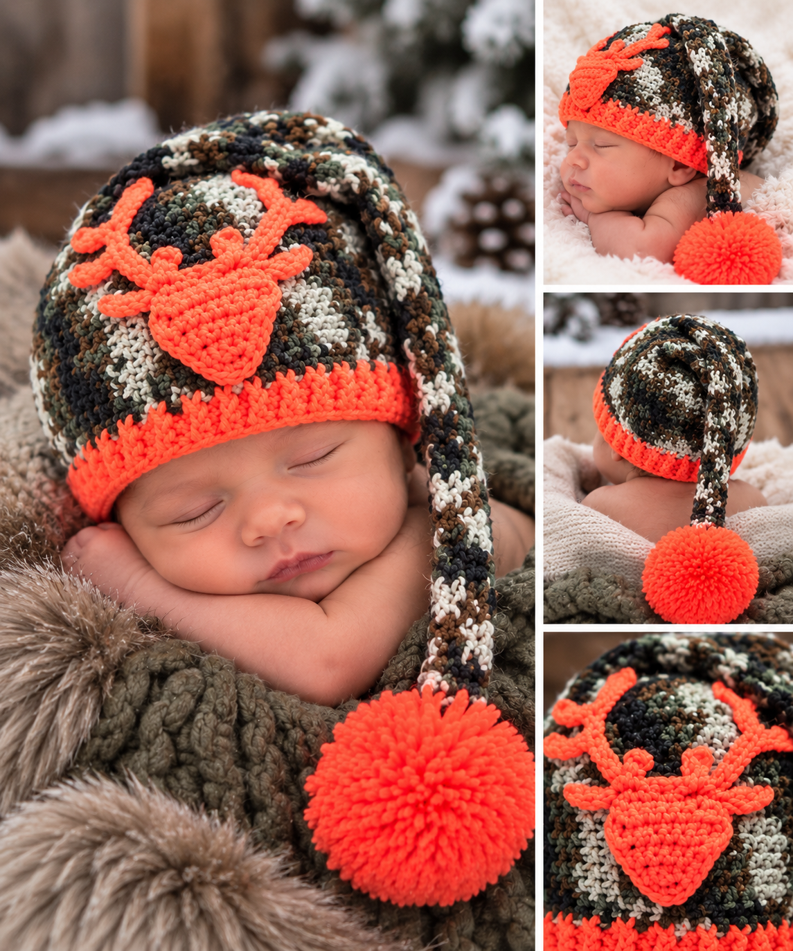 Handmade Crochet Camo Deer Hat