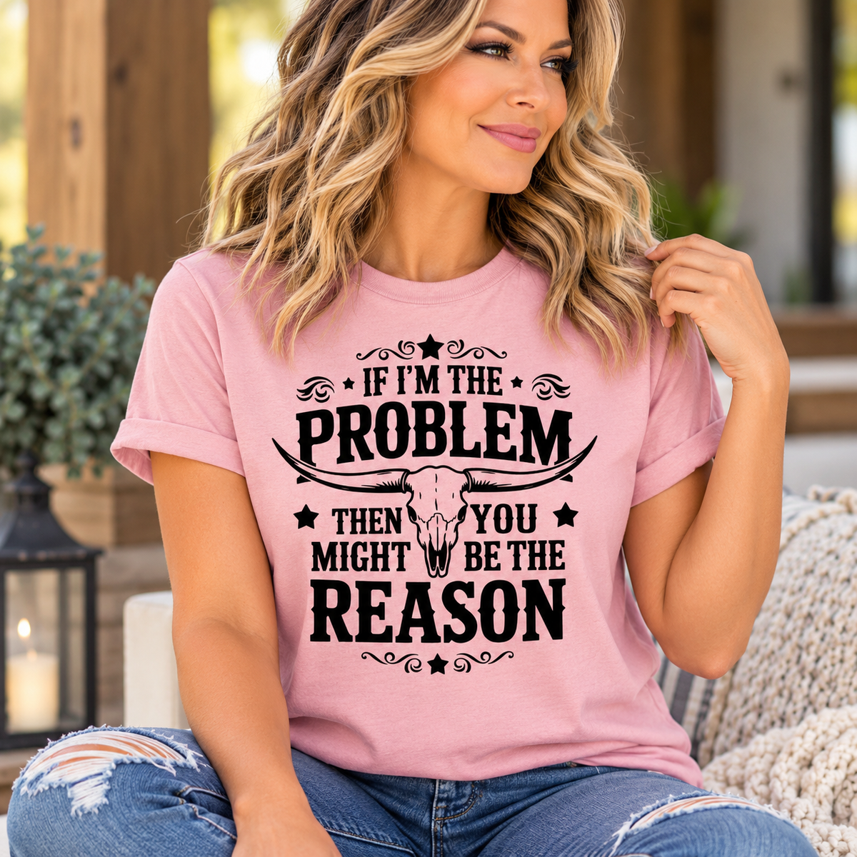 If I’m the Problem Western Graphic Tee | Funny Cowgirl Shirt | Longhorn Skull T-Shirt