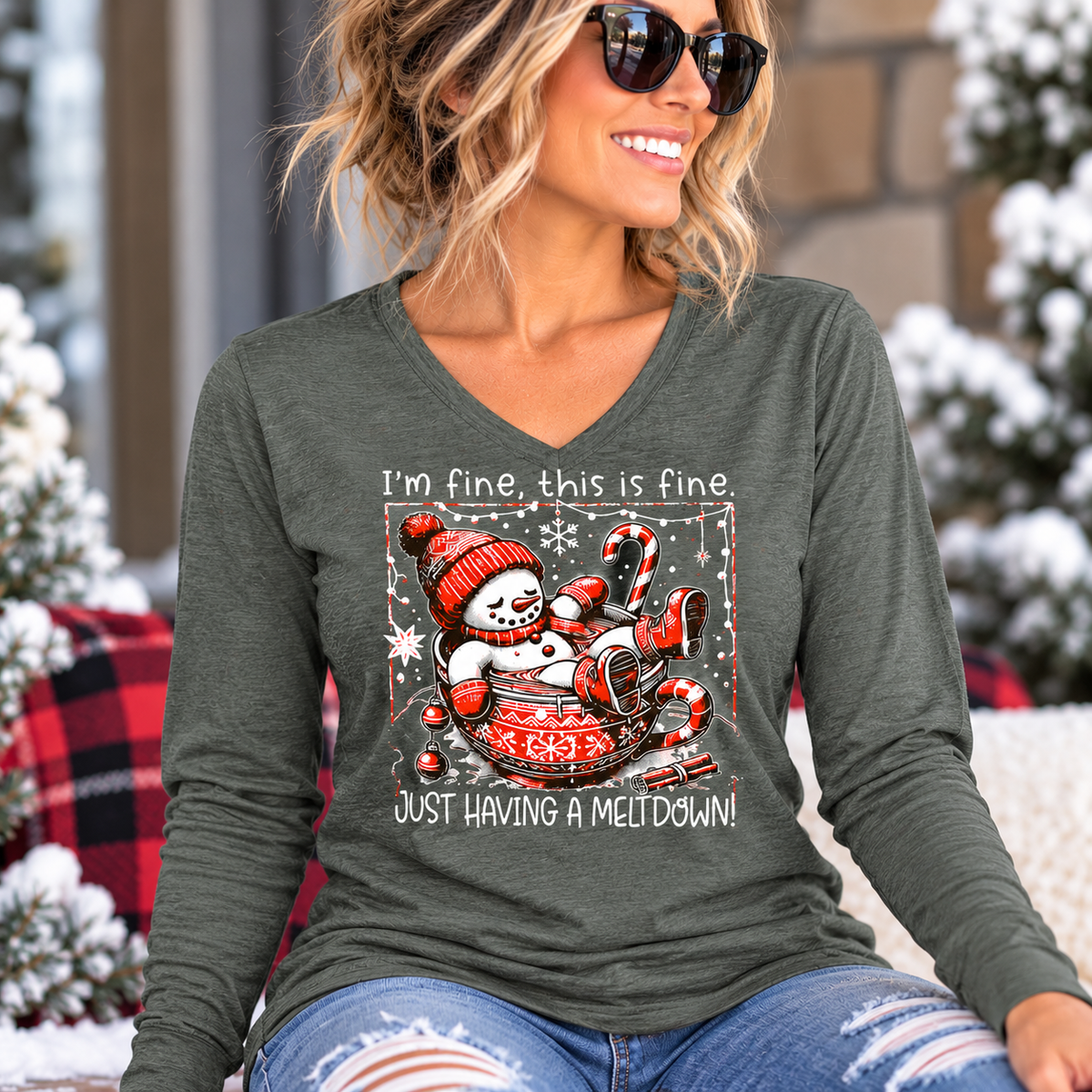 I’m Fine, Just Having a Meltdown Women’s Long Sleeve V-Neck Tee
