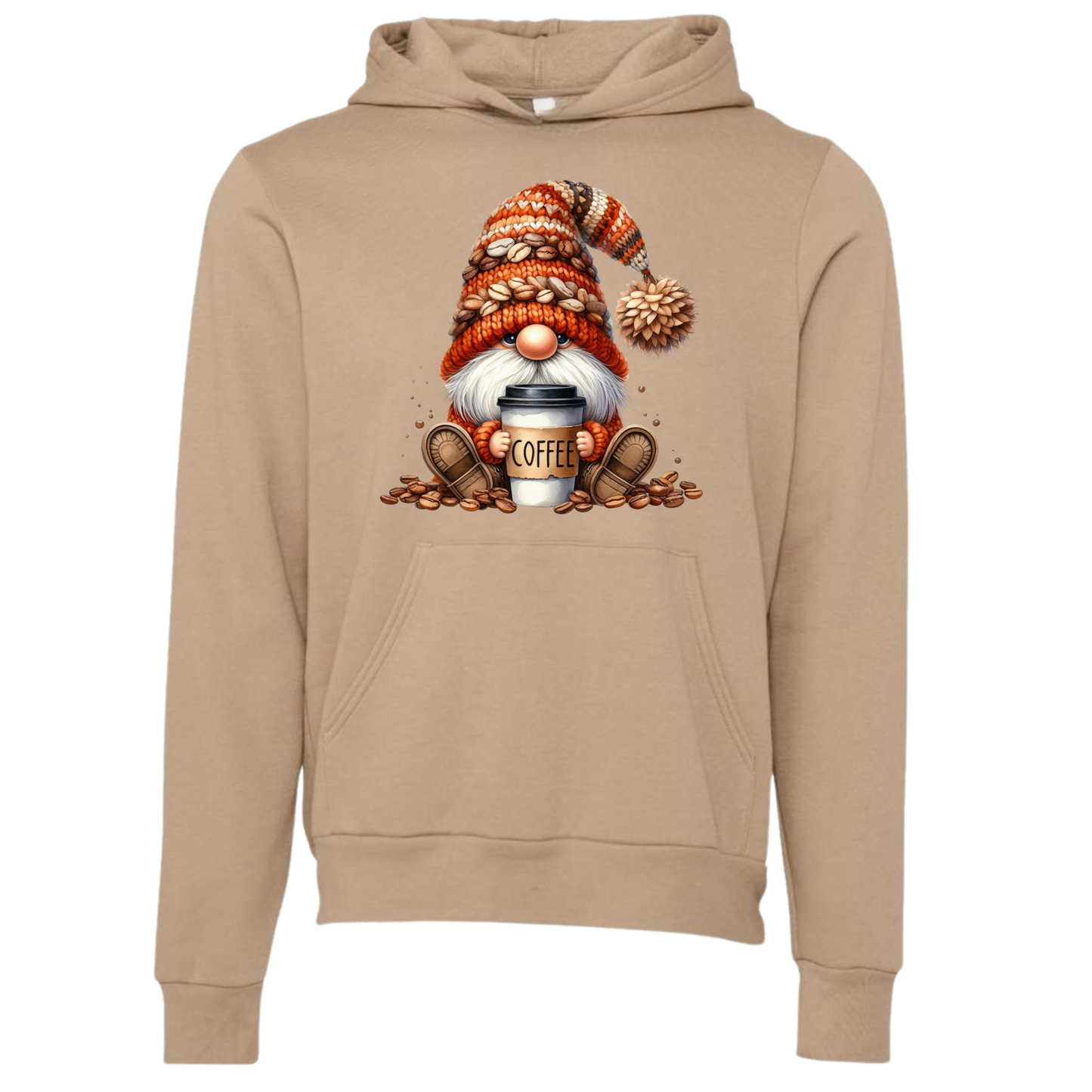 Cozy fall sweatshirt with coffee-lover graphic in warm tones