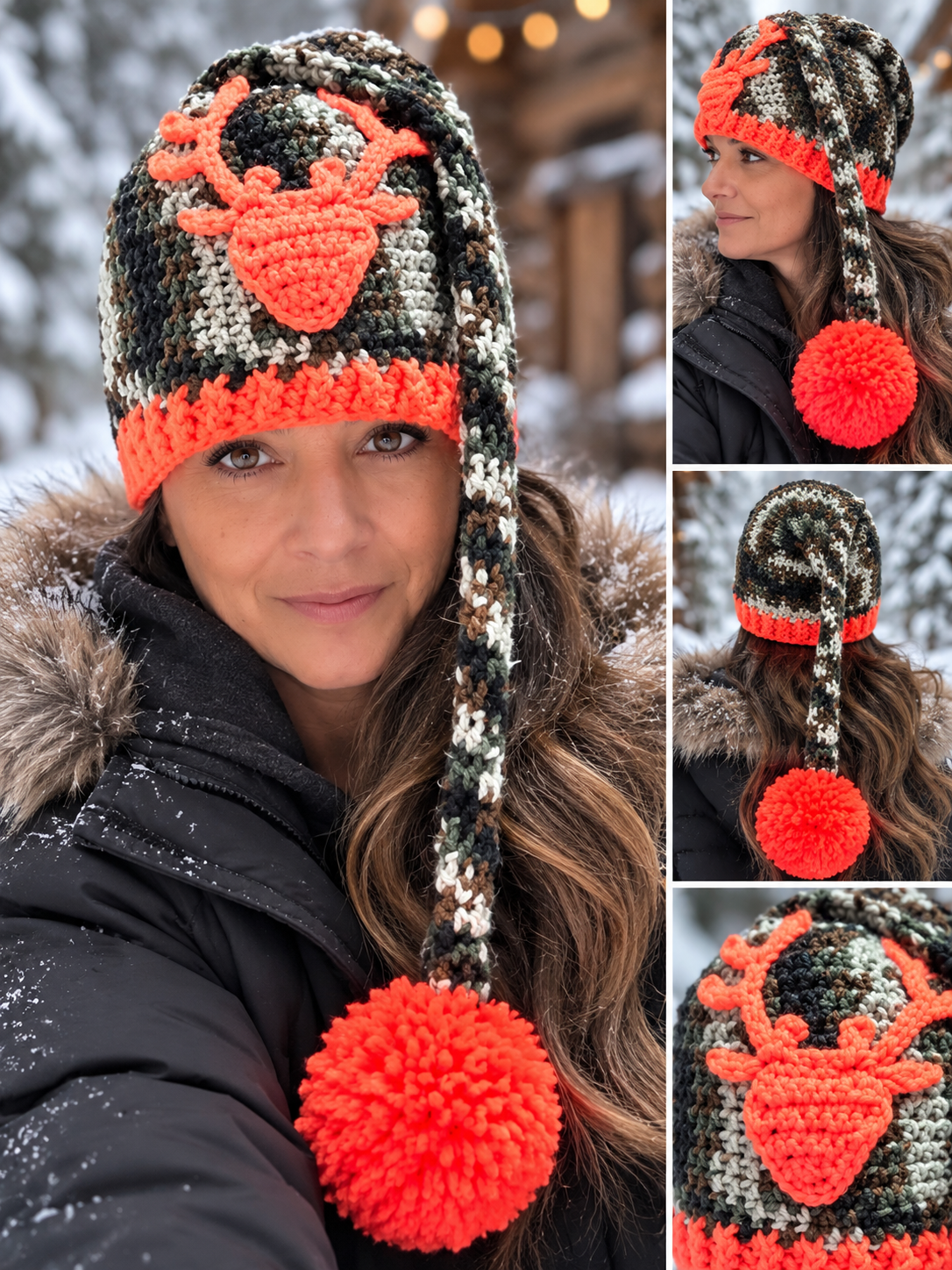 Handmade Crochet Camo Deer Hat