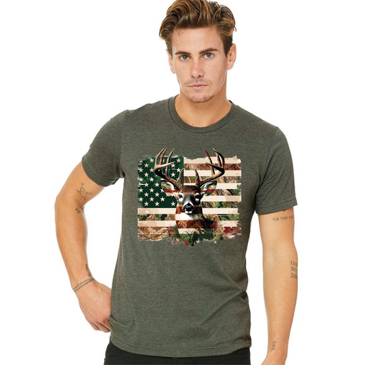 Deer Buck American Flag