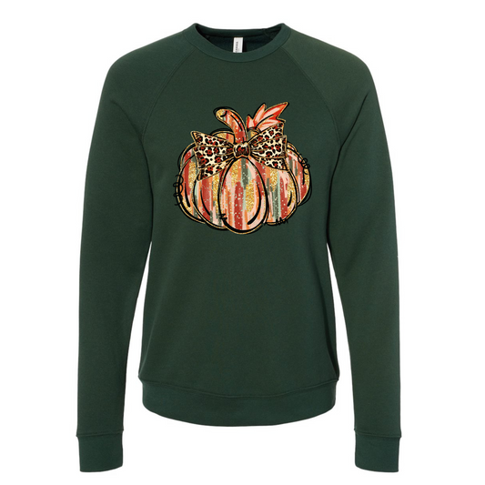 Fall pumpkin leopard bow forest green sweatshirt
