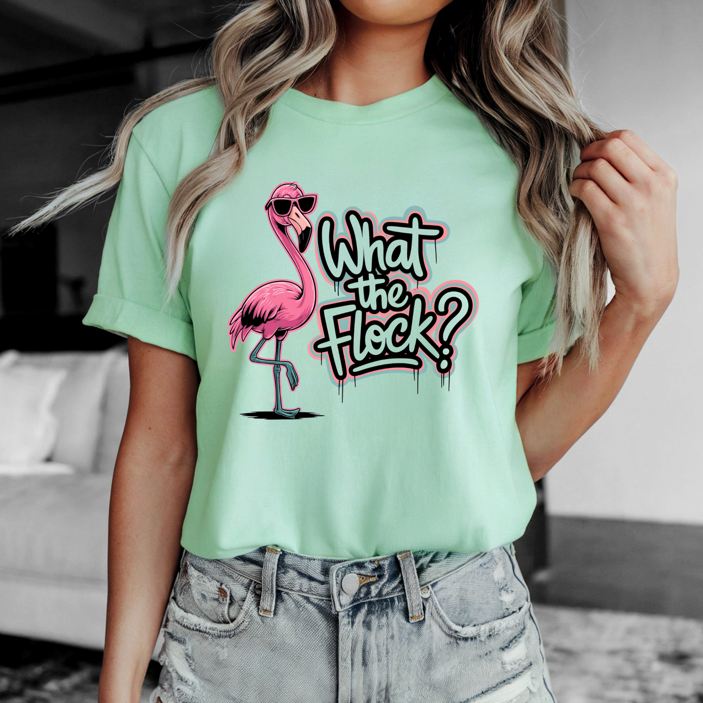 Funny Flamingo Shirt in mint