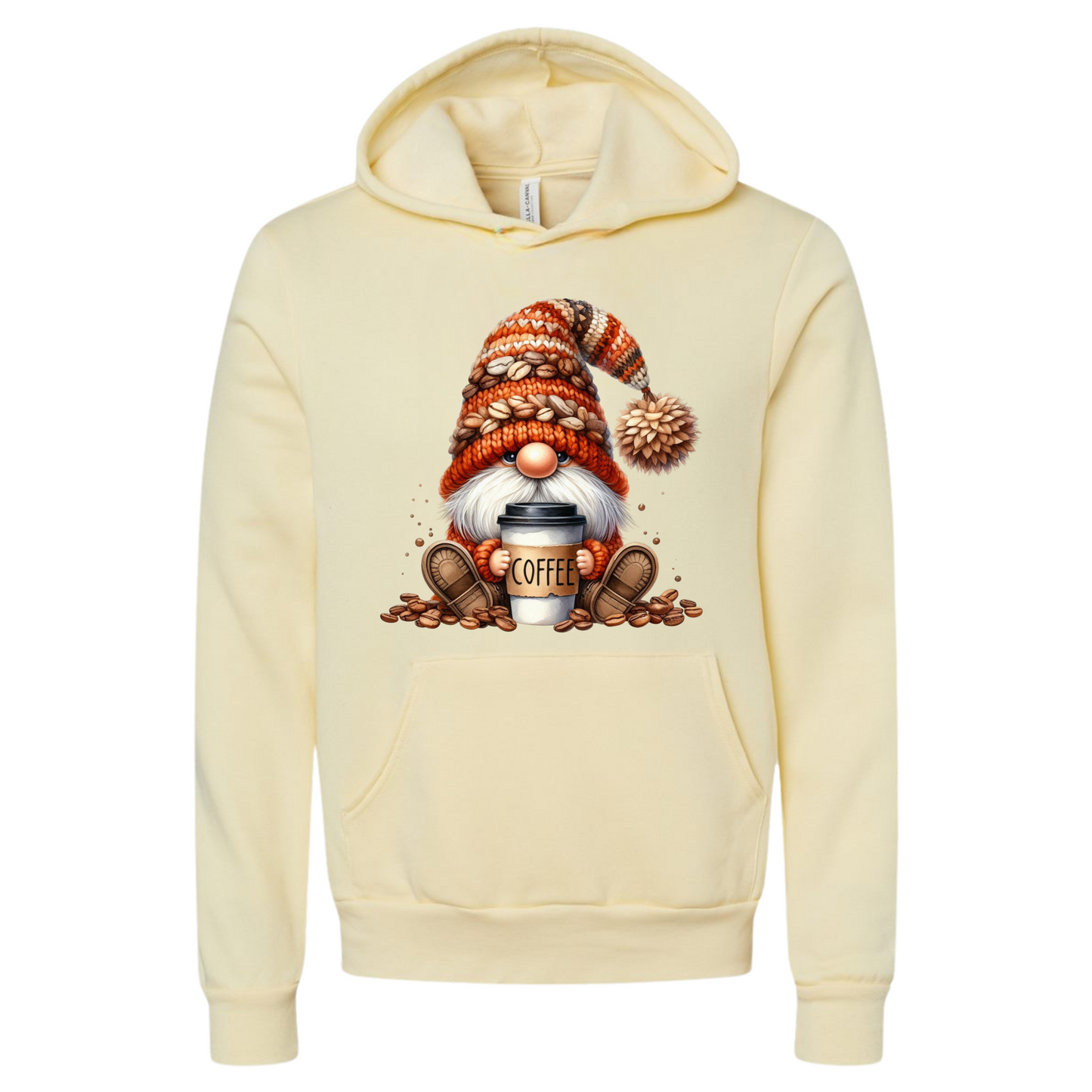 Gnome Coffee Lover Fall Hoodie in Vanilla