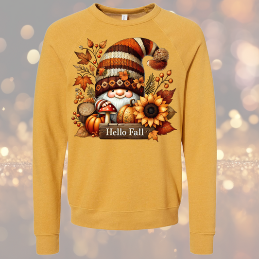 Hello Fall woman's mustard colored sweatshirt