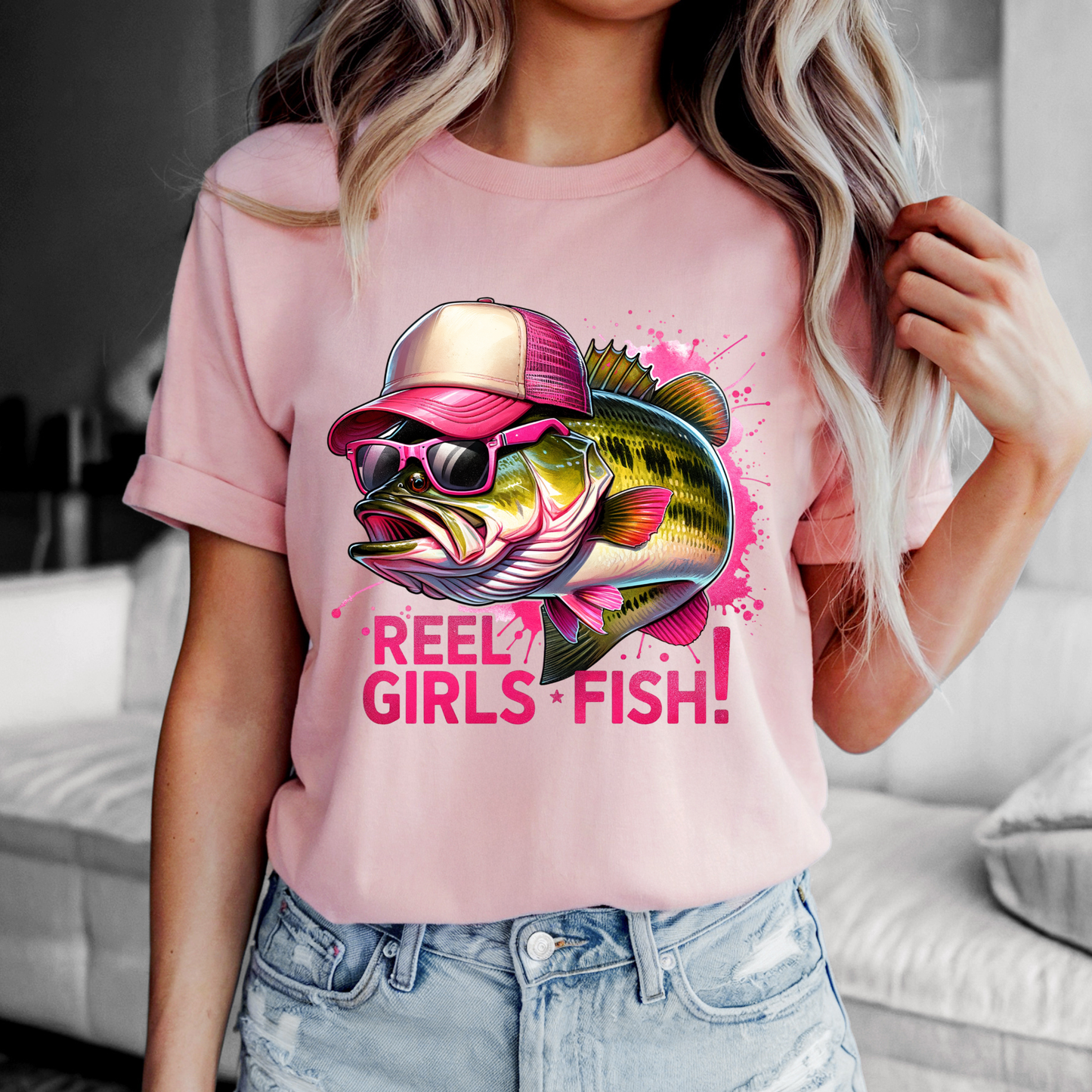 Reel Girls Fish Tee Shirt in Pink