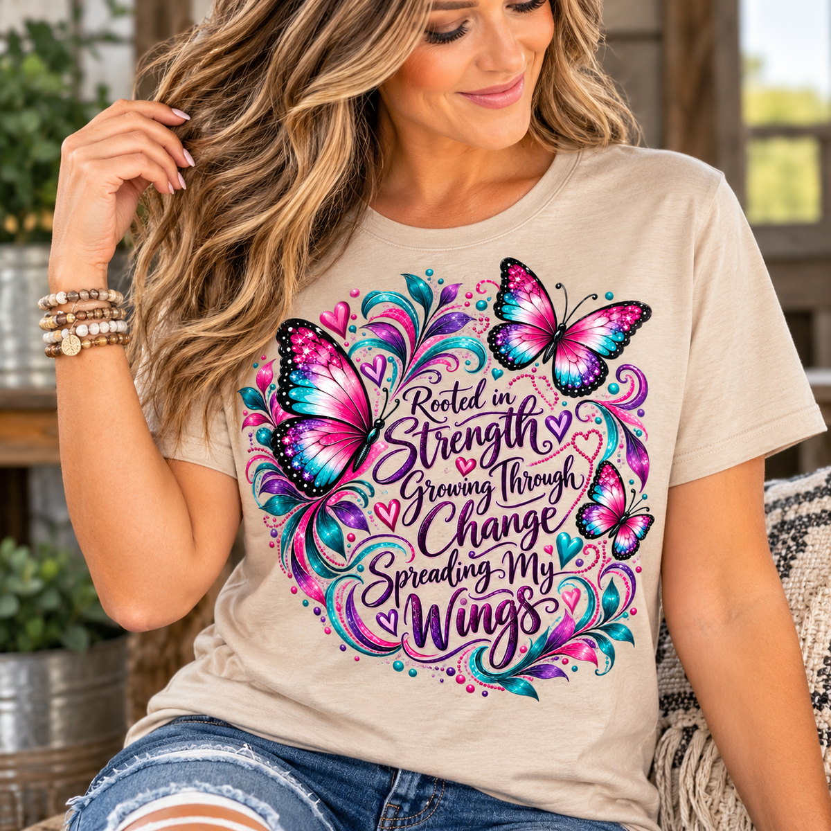 Rooted in Strength Women's Butterfly Graphic Tee