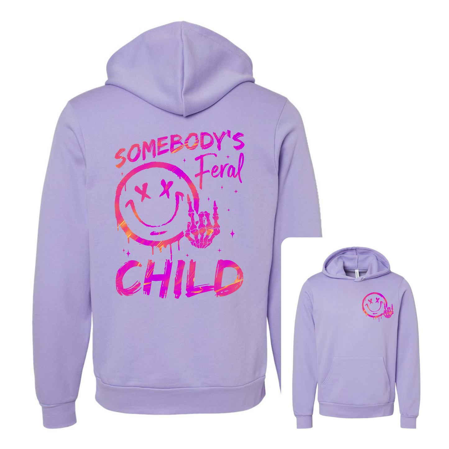 Somebodys Feral Child funny hoodie in Dark Lavender