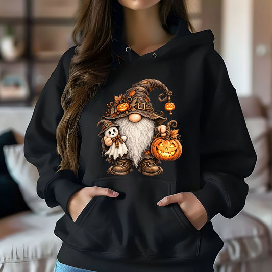 Halloween Gnome with Ghost & Pumpkin Hoodie for Women