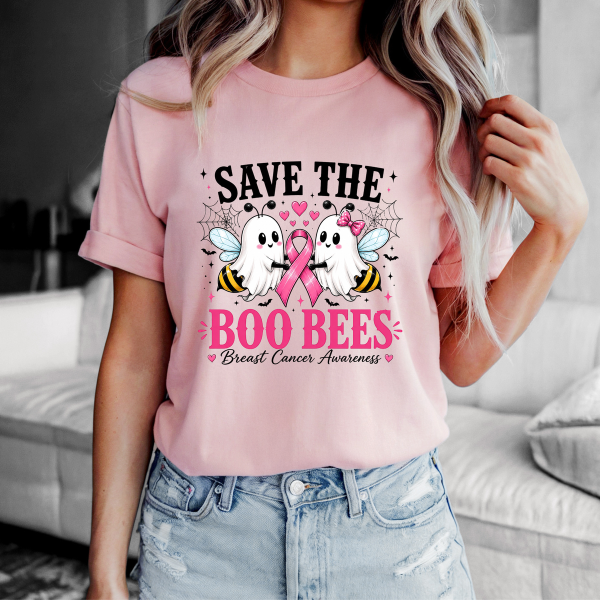 Save the Boo Bees Breast Cancer Awareness Halloween Tee for Women