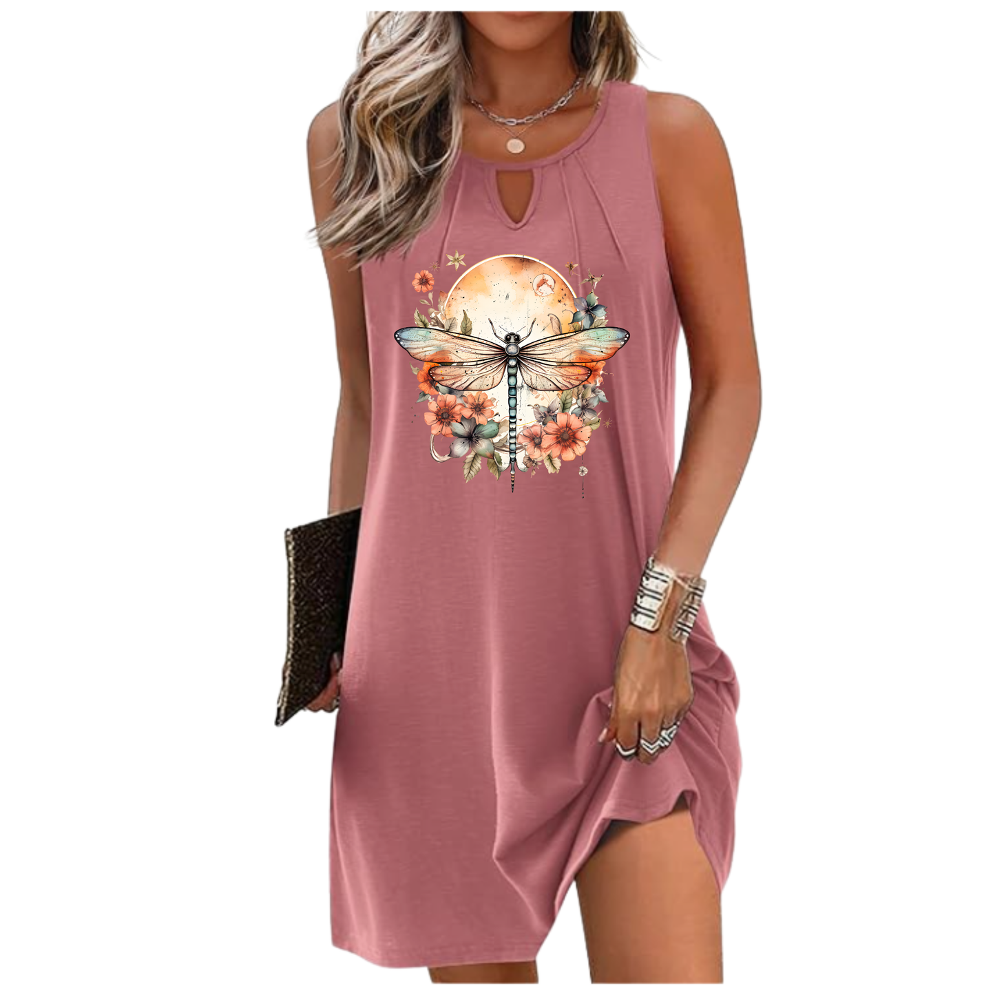 Boho Dragonfly & Wildflower Flowy Dress