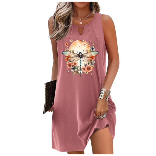 Boho Dragonfly & Wildflower Flowy Dress