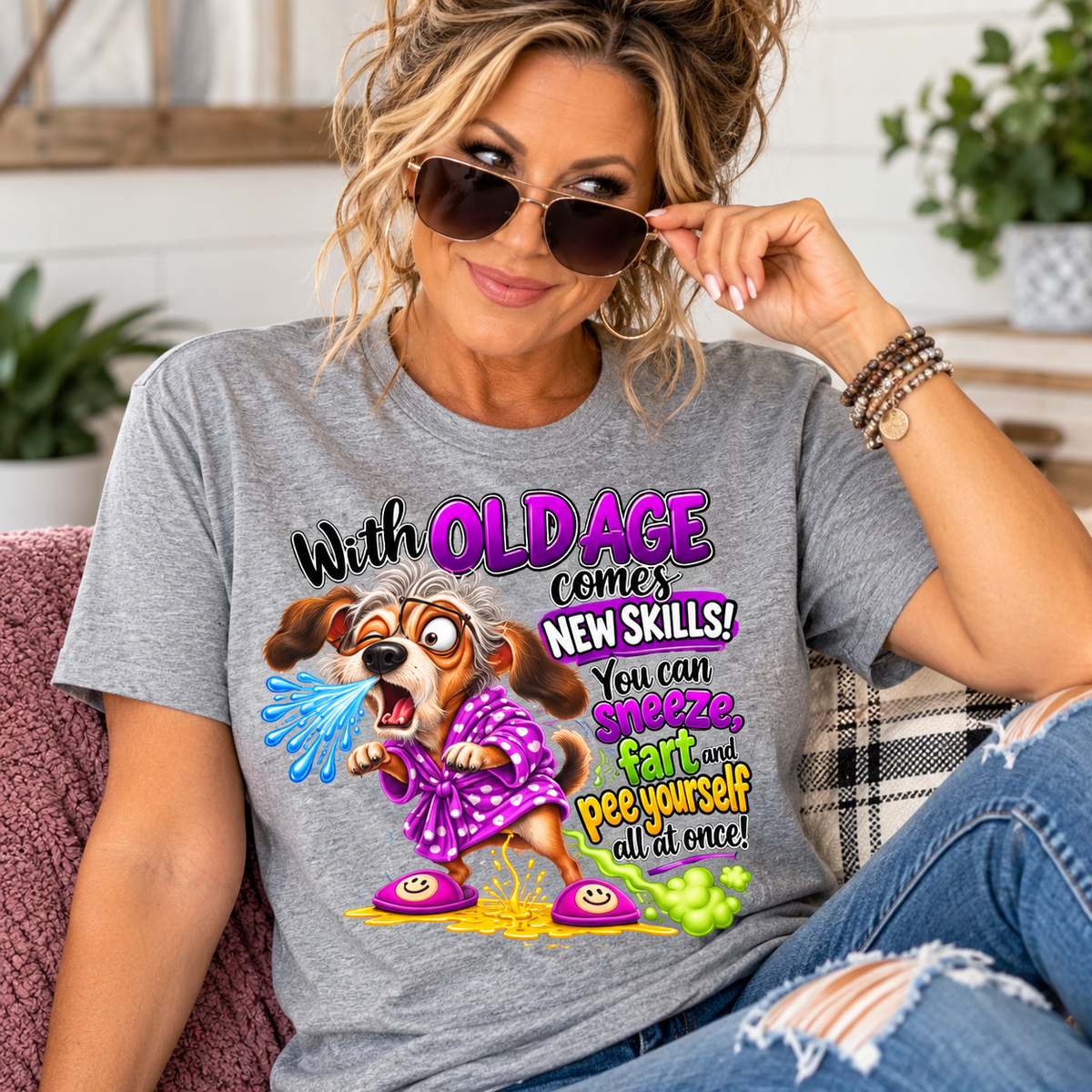 With Old Age Comes New Skills Funny Dog Graphic Tee