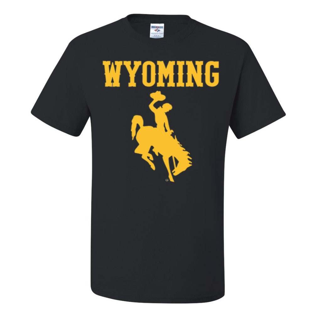 Wyoming Cowboys Shirt with official logo in black and gold, University of Wyoming apparel.