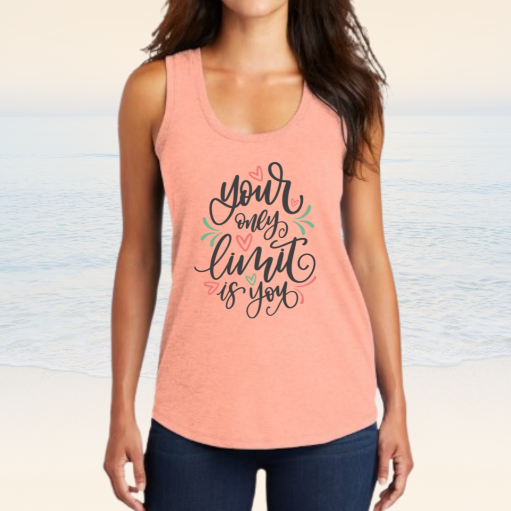 Women's "Your Only Limit Is You" soft tank top inspiring self-belief and potential.