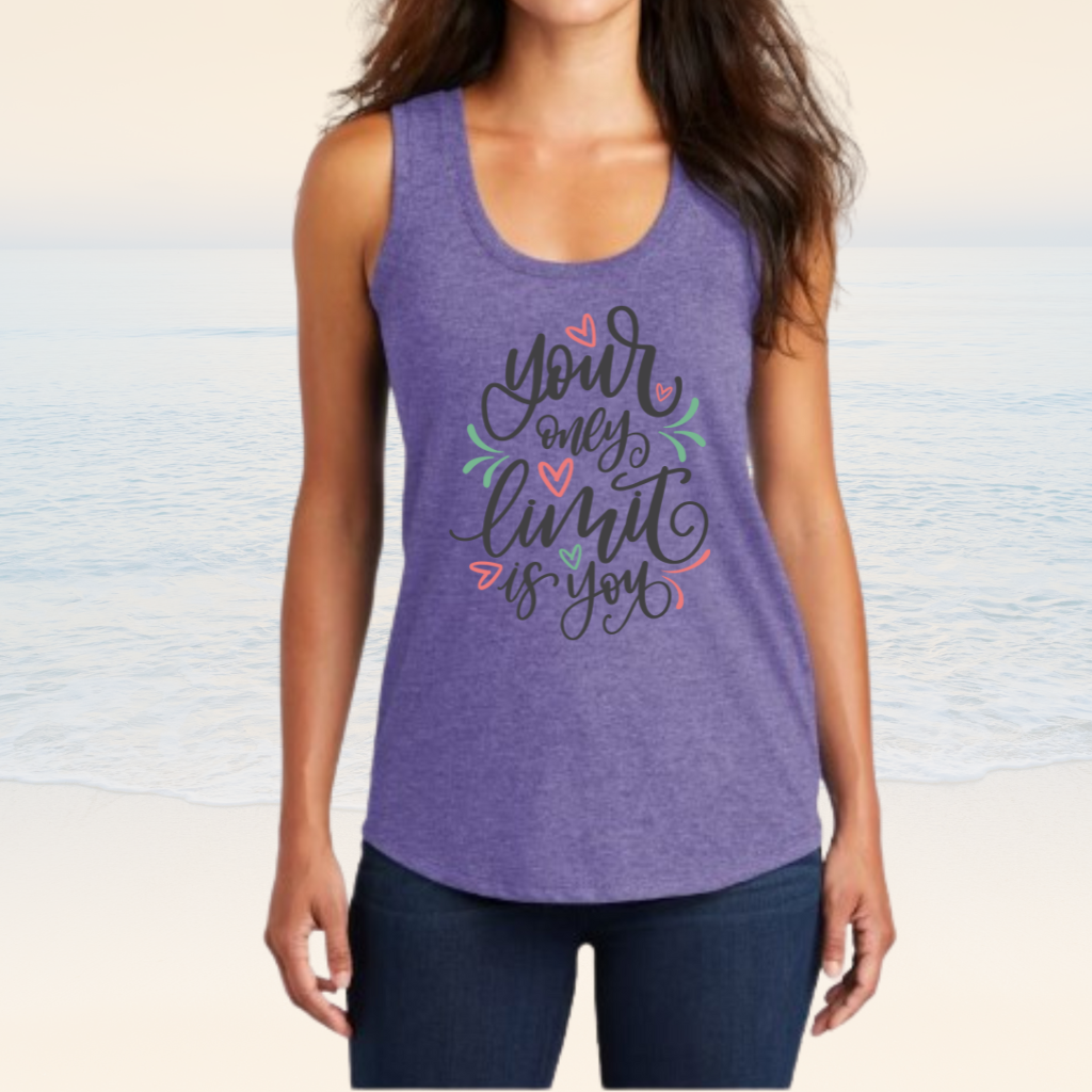 Women's "Your Only Limit Is You" tank top in purple, inspiring design, soft and stylish.