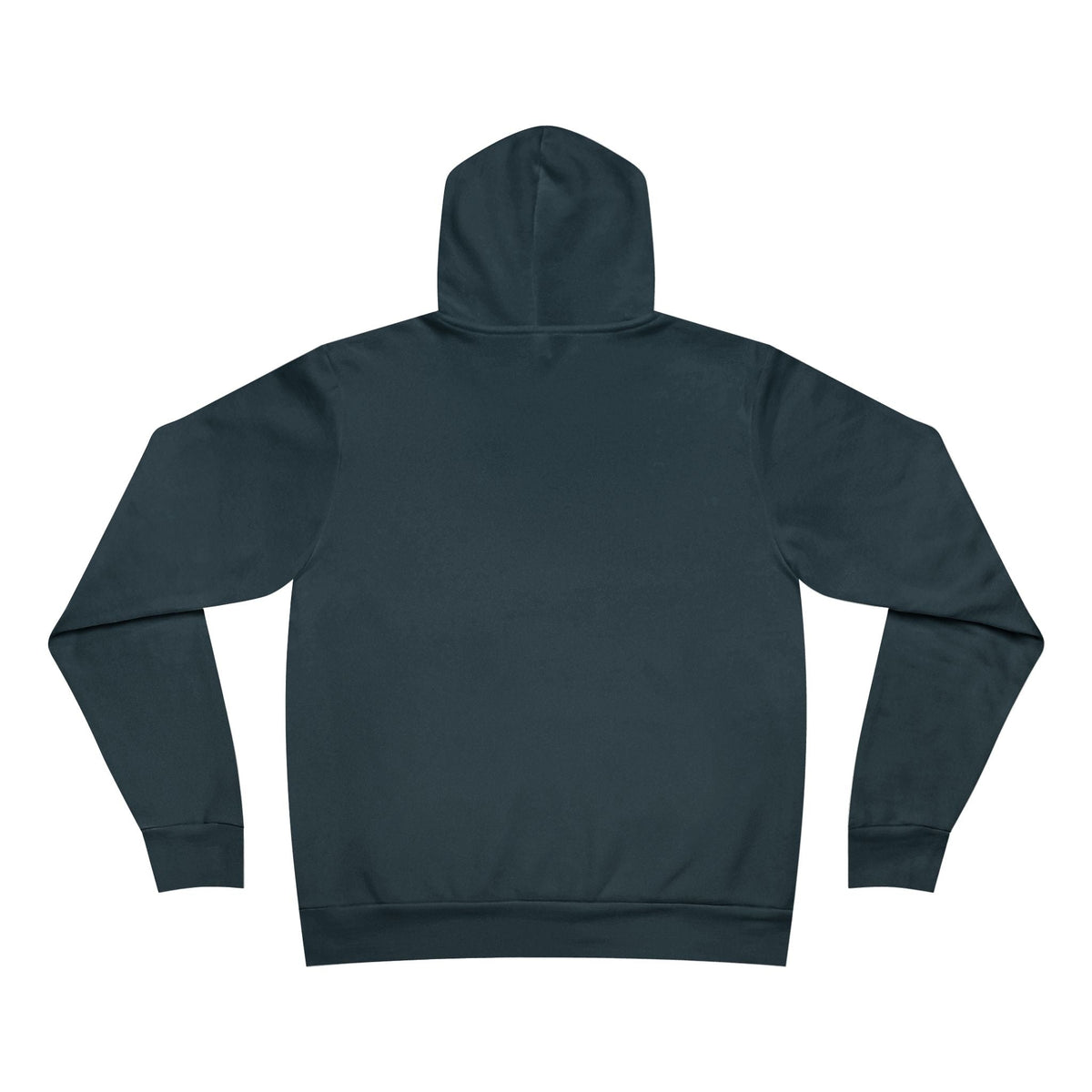 Pullover hoodie in solid dark charcoal fleece, shown from the back with a hood, ribbed cuffs and waistband; positive quote hoodies for everyday wear.