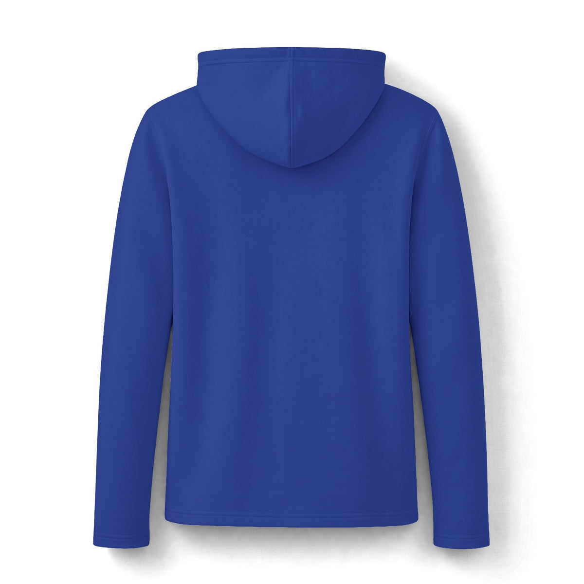 Blue long-sleeve hooded sweatshirt shown from the back, with a plain solid-color design and relaxed fit; funny womens sweatshirt