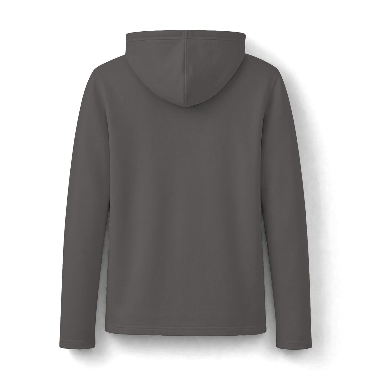 funny womens sweatshirt in solid charcoal gray tri-blend fabric, shown from the back with long sleeves and an attached hood