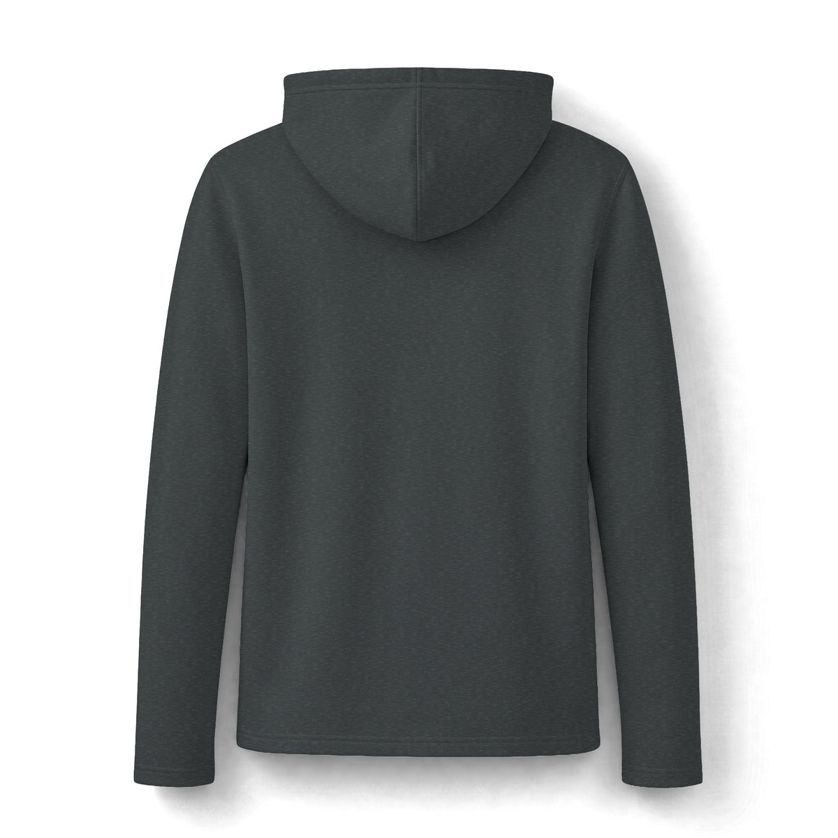 funny womens sweatshirt in charcoal grey soft tri-blend fabric, shown from the back with a hood and long sleeves