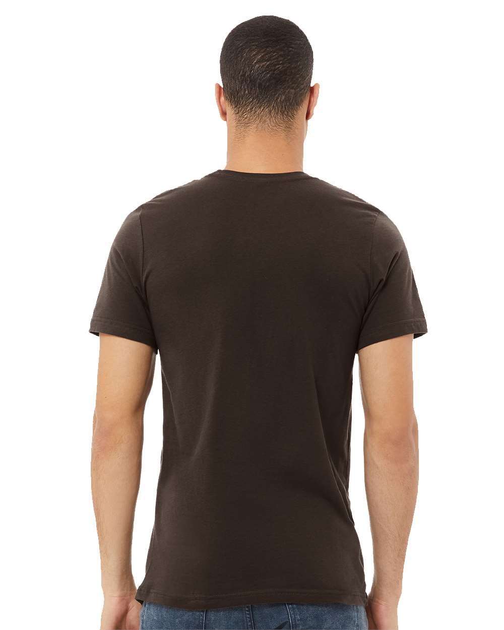 Back view of a man wearing a brown Wyoming Cowboys Shirt, featuring a comfortable cotton-polyester blend and classic fit.