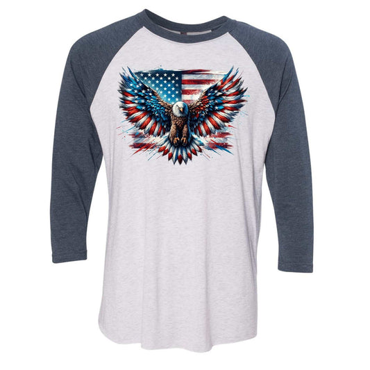 American Flag Youth Shirt with navy sleeves and eagle design.