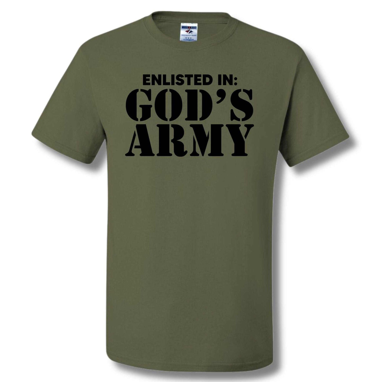 Unisex "Enlisted in God's Army" shirt proclaiming faith and dedication.