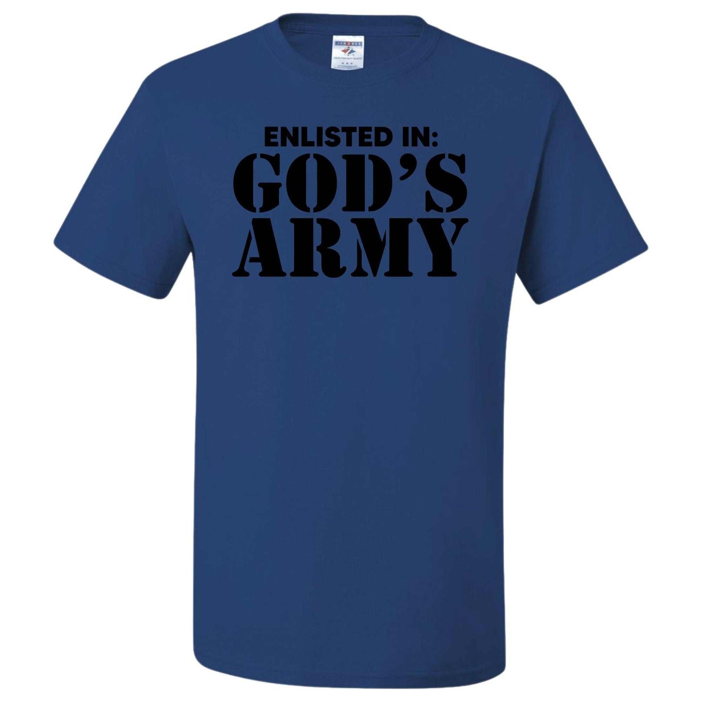 Enlisted in God's Army shirt for adults in navy blue, unisex design.