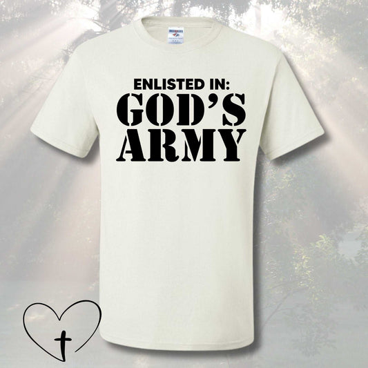 Enlisted in God's Army shirt, unisex sizing, faith-inspired clothing.