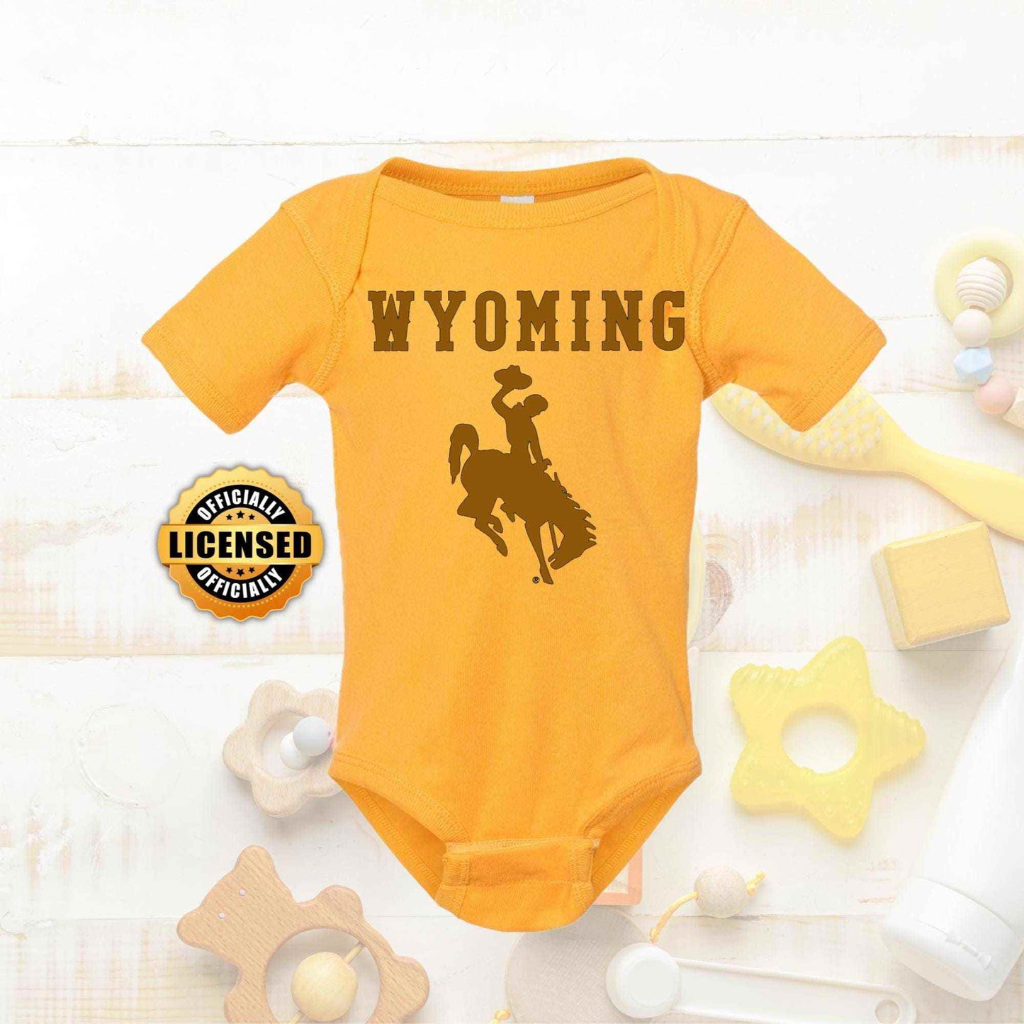 Wyoming Cowboy Onesie for infants with iconic cowboy silhouette design.