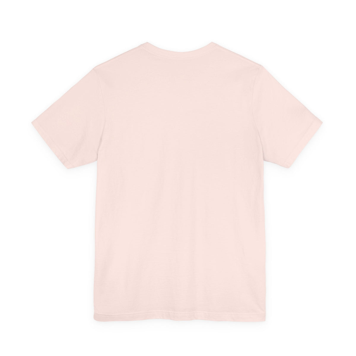 Motivational graphic tee in pale blush pink cotton with a plain, unprinted front and classic short sleeves