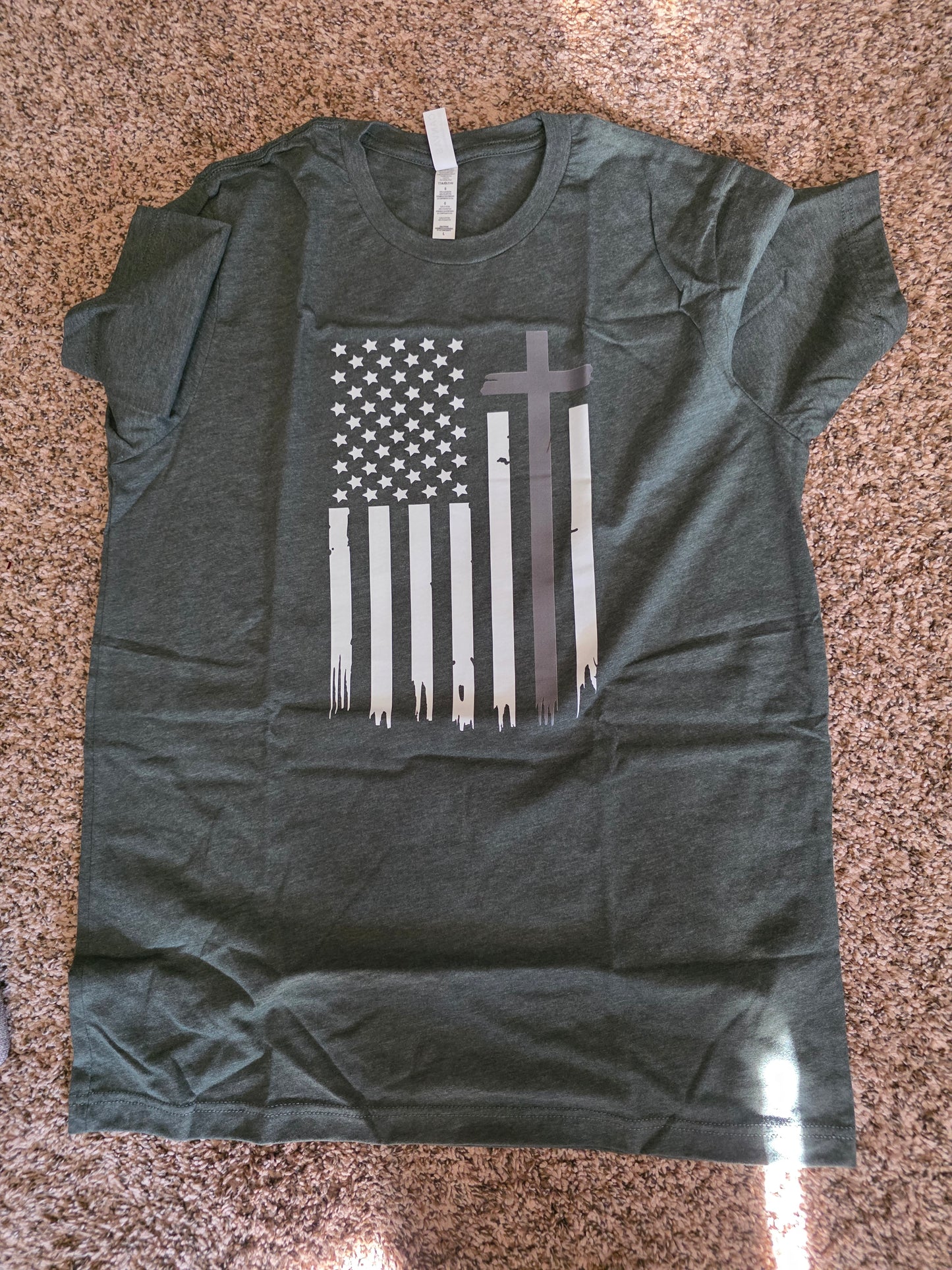 American flag cross adult tee